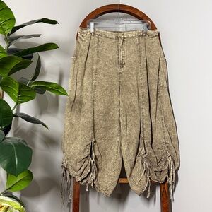 Oh Jeans XL Tan Mineral Washed Boho Artsy Cinch 100% Cotton Pants